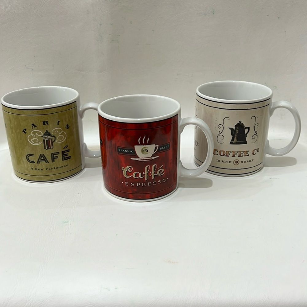 Sakura Coffeee Break Mugs Set Of 3 Paris Caffe Expresso Dark Roast 12 Oz Each